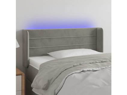 Čelo postele s LED světle šedé 93 x 16 x 78/88 cm samet