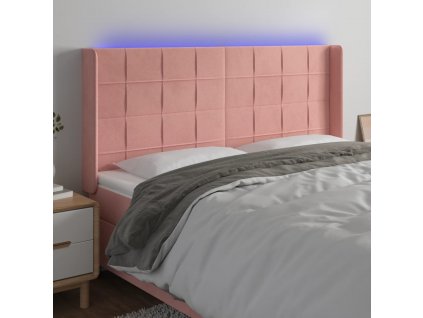 Čelo postele s LED růžové 163 x 16 x 118/128 cm samet