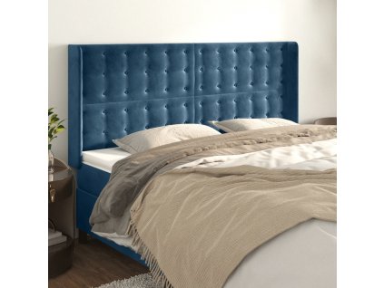 Čelo postele typu ušák tmavě modrá 163x16x118/128 cm samet