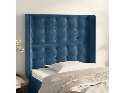 Čelo postele typu ušák tmavě modrá 83x16x118/128 cm samet