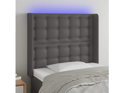 Čelo postele s LED šedé 103 x 16 x 118/128 cm umělá kůže