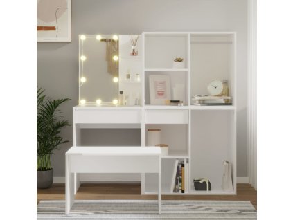 Toaletní stolek sada s LED bílý kompozitní dřevo 3114099