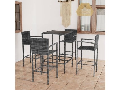 5dílný zahradní barový set polyratan šedý 3064841