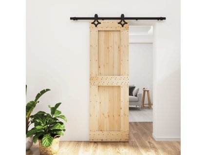 Posuvné dveře s kováním 70 x 210 cm masivní borové dřevo 3203128