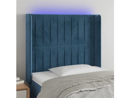 Čelo postele s LED tmavě modré 83 x 16 x 118/128 cm samet