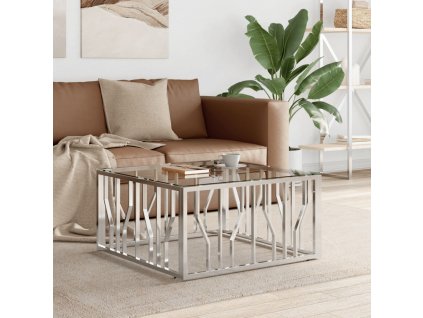 Konferenční stolek 80 x 80 x 40 cm nerezová ocel a sklo 350057