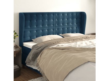 Čelo postele typu ušák tmavě modrá 163x23x118/128 cm samet