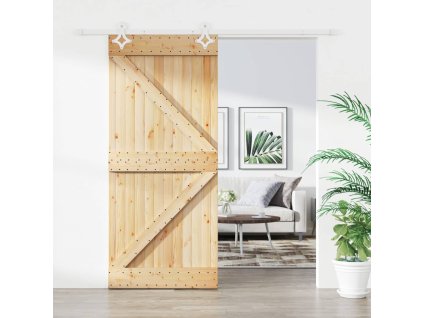 Posuvné dveře s kováním 100 x 210 cm masivní borové dřevo 3203178