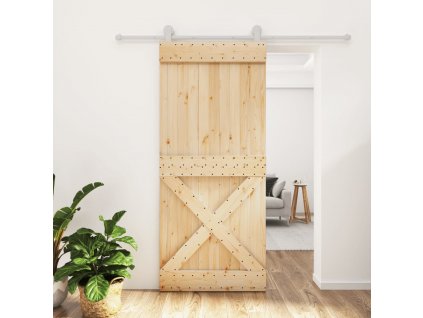 Posuvné dveře s kováním 90 x 210 cm masivní borové dřevo