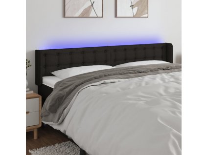 Čelo postele s LED černé 163 x 16 x 78/88 cm textil