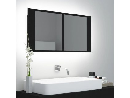 LED koupelnová skříňka se zrcadlem černá 90 x 12 x 45 cm akryl