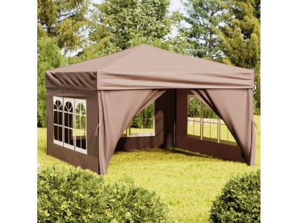 Skládací party stan s bočními stěnami taupe 3 x 3 m 93526