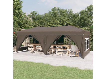 Skládací party stan s bočními stěnami taupe 3 x 6 m 93547
