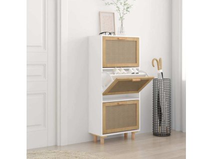 Botník bílý 52 x 25 x 115 cm kompozitní dřevo a přírodní ratan 345648