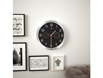 Nástěnné hodiny strojek Quartz vlhkoměr a teploměr 30 cm černé 50624
