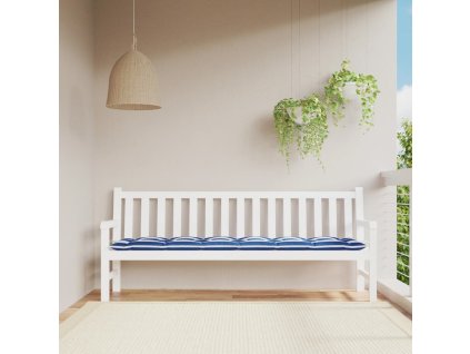 Poduška na zahradní lavici modré a bílé pruhy 200x50x7cm textil 361652