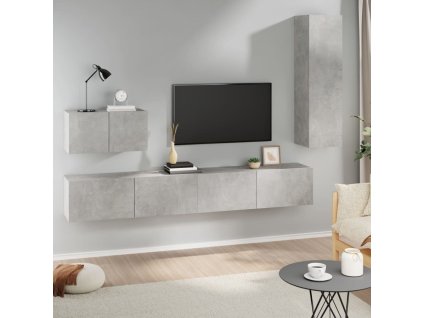 4dílný set TV skříněk betonově šedý kompozitní dřevo 3114329