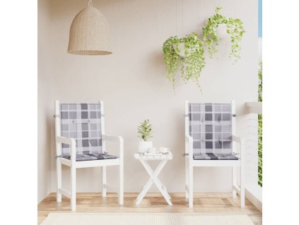 Podušky na židli nízké opěradlo 2 ks šedé kárované 100x50x3 cm 314155