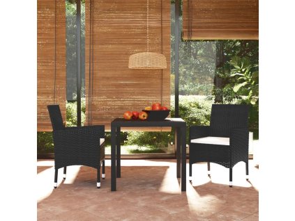 3dílný zahradní jídelní set s poduškami polyratan černý 3095009