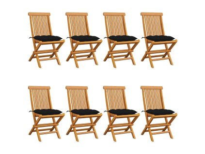 Zahradní židle s černými poduškami 8 ks masivní teak 3072939