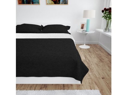 Oboustranný prošívaný přehoz na postel 220 x 240 cm, černo-bílý 132969