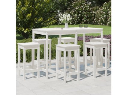 7dílný zahradní barový set bílý masivní borové dřevo 3154756