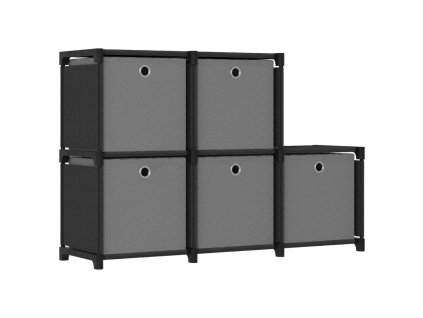 Výstavní police 5 přihrádek s boxy černá 103x30x72,5 cm textil 322603