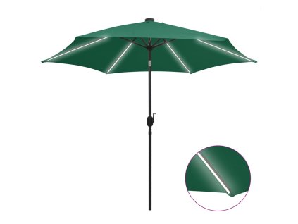 Zahradní slunečník s LED a hliníkovou tyčí 300 cm zelený 47360