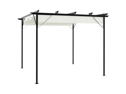 Pergola se zatahovací střechou krémově bílá 3 x 3 m ocel 49325