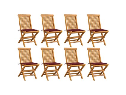 Zahradní židle s vínovými poduškami 8 ks masivní teak 3072926