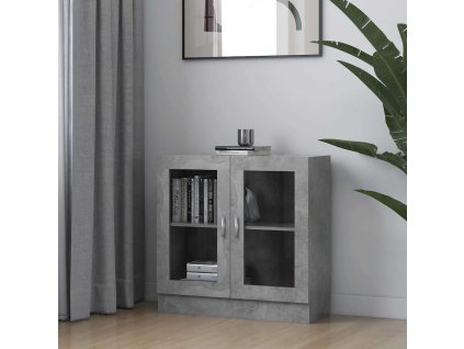 Prosklená skříň betonově šedá 82,5x30,5x80 cm kompozitní dřevo 802745