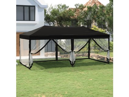 Skládací party stan s bočními stěnami černý 3 x 6 m 93553