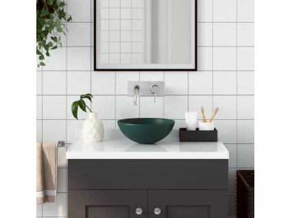 Koupelnové umyvadlo keramické tmavě zelené kulaté 146981