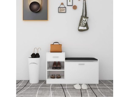 Lavice s botníkem bílá vysoký lesk 94,5x31x57 cm kompozit 326747