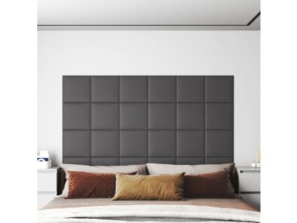 Nástěnné panely 12 ks šedé 30 x 30 cm umělá kůže 1,08 m² 343802