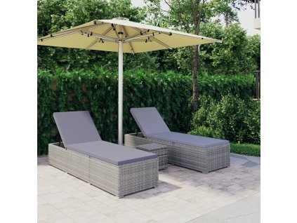 3dílná zahradní lehátka s čajovým stolkem polyratan šedá 3057665