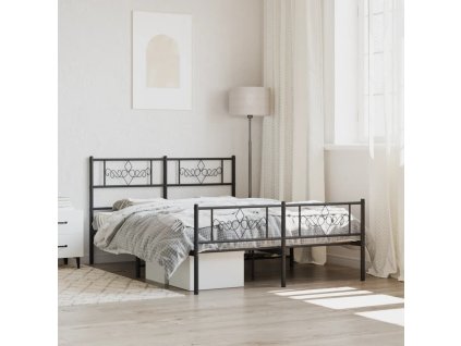 Kovový rám postele s hlavovým a nožním čelem černý 120 x 200 cm 355283