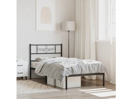 Kovový rám postele s čelem černý 75 x 190 cm 355752