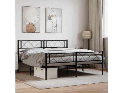 Kovový rám postele s hlavovým a nožním čelem černý 120 x 200 cm 372293