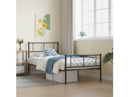 Kovový rám postele s hlavovým a nožním čelem černý 80 x 200 cm 372188