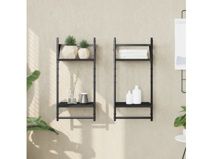 2patrové nástěnné police s tyčemi 2 ks černé 30 x 25 x 65 cm 836253