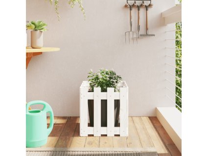 Zahradní truhlík plotový design bílý 40x40x40 cm masiv borovice 832448