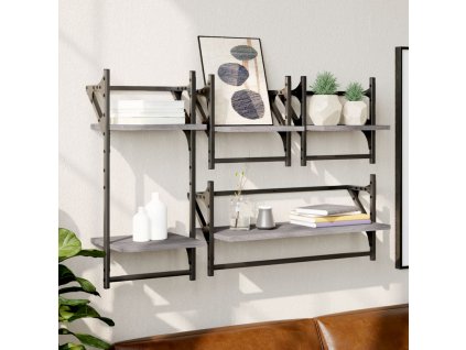 4dílná sada nástěnných polic s tyčemi šedá sonoma kompozit 836266