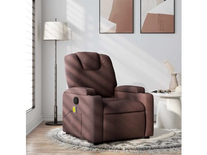 Masážní polohovací křeslo tmavě hnědé textil 372382