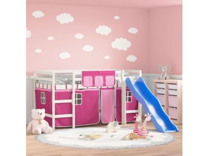 Dětská patrová postel se závěsy růžová 80 x 200 cm borovice 3207014
