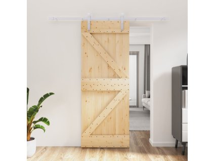 Posuvné dveře s kováním 80 x 210 cm masivní borové dřevo 3203023