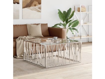 Konferenční stolek 100 x 100 x 50 cm nerezová ocel a sklo 350065