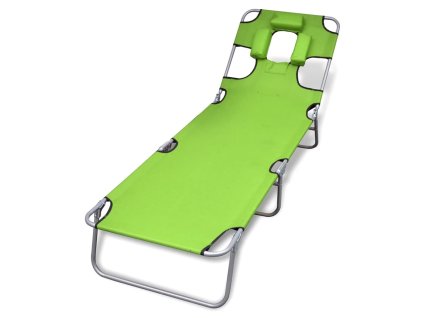 Skládací opalovací lehátko s podhlavníky práškovaná ocel zelené 41484