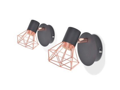 Nástěnná lampa 2 ks E14 černá a měď 244388