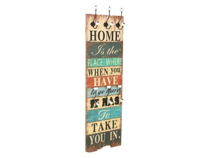 Nástěnný věšák na kabáty HOME IS s 6 háčky 120 x 40 cm 245848